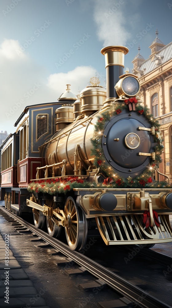 Fototapeta premium A Steam Train Chugging Through a Snow Covered Forest