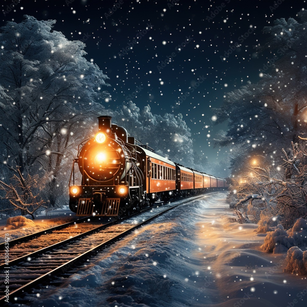 A Steam Train Chugging Through a Snow Covered Forest A Steam Train Chugging Through a Snow Covered Forest