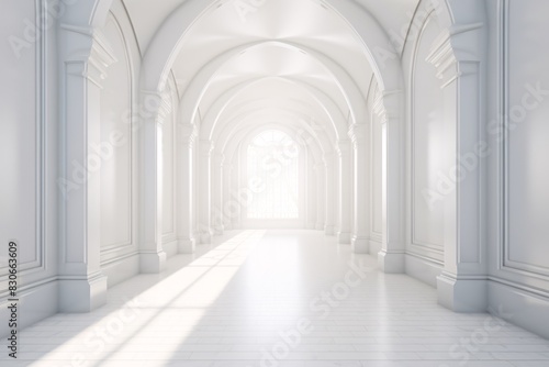 a white hallway with arched ceiling and a light coming through © Andreea
