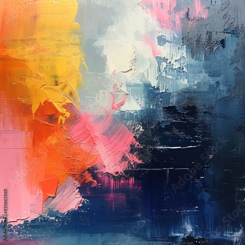  an abstract painting celebrating imperfection and joy with bright colors. Embrace playfulness, blending colors organically, and adding energetic, gestural marks. photo