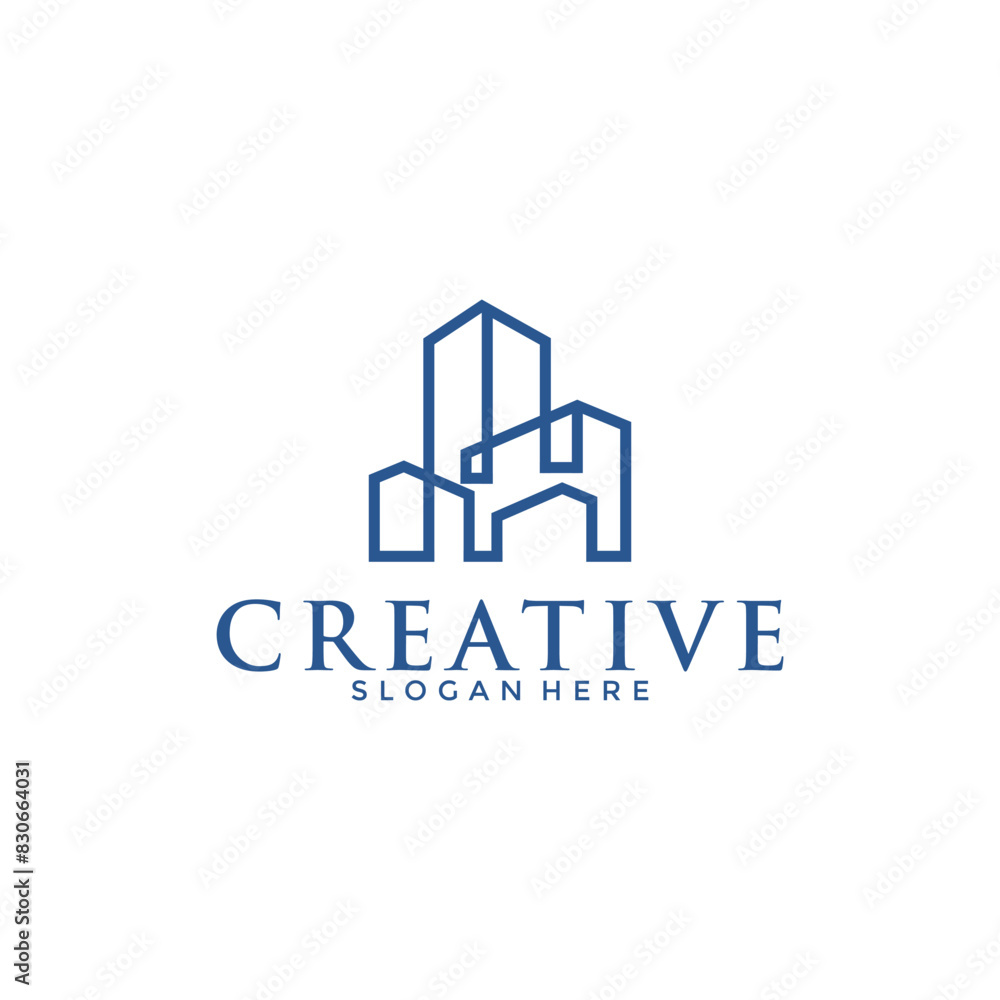 Real estate Creative logo design with line art style. city building abstract For Logo Design Inspiration Real estate Creative logo design with line art style. city building abstract For Logo Design Inspiration