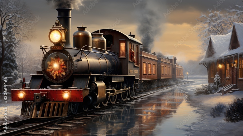 Obraz premium A Steam Train Chugging Through a Snow Covered Forest