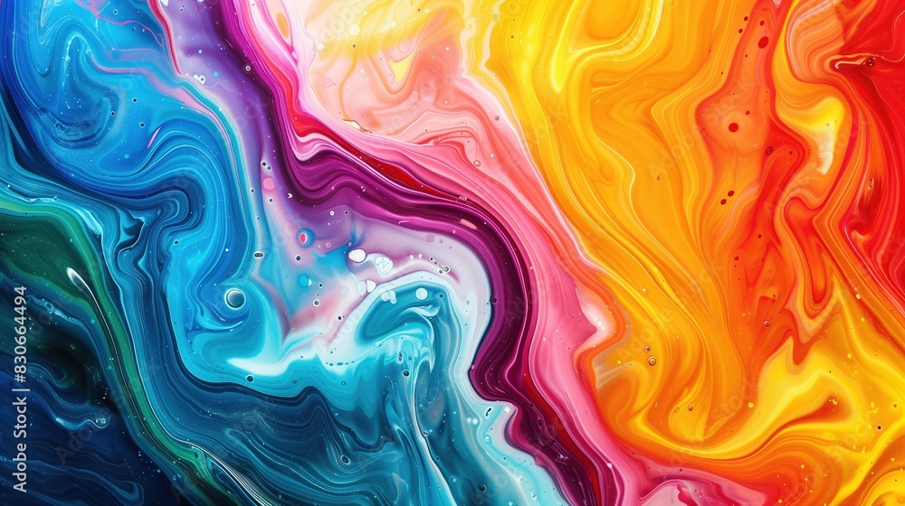 Vibrant Abstract Marbled Acrylic Paint Waves Background