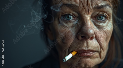 Old woman smoking with a sad expression, World No Tobacco Day