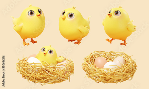 3D Cartoon baby chicken set