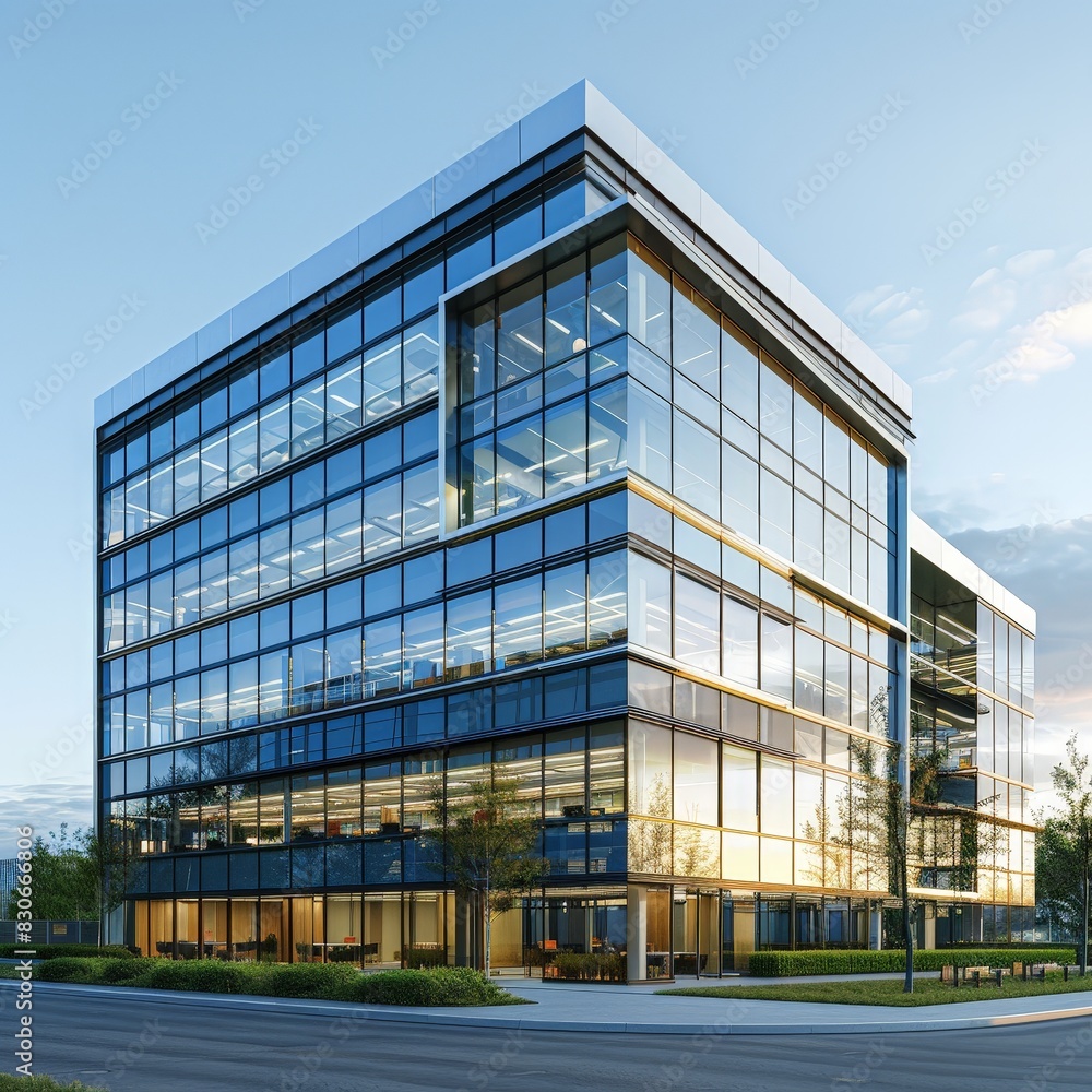 Contemporary Office Building with Spacious Interiors and Expansive Windows Contemporary Office Building with Spacious Interiors and Expansive Windows