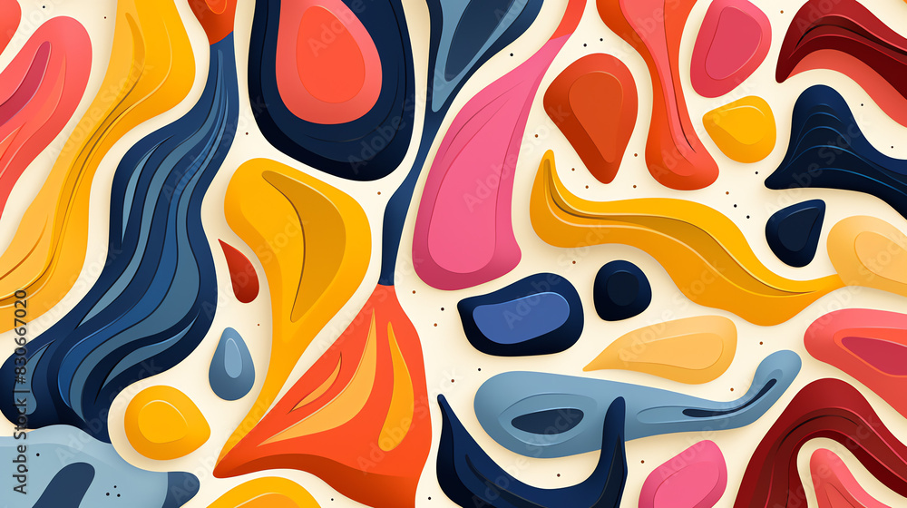 An abstract image with a variety of shapes and colors. There are blue, pink, yellow, and red shapes that appear to be overlapping each other.

