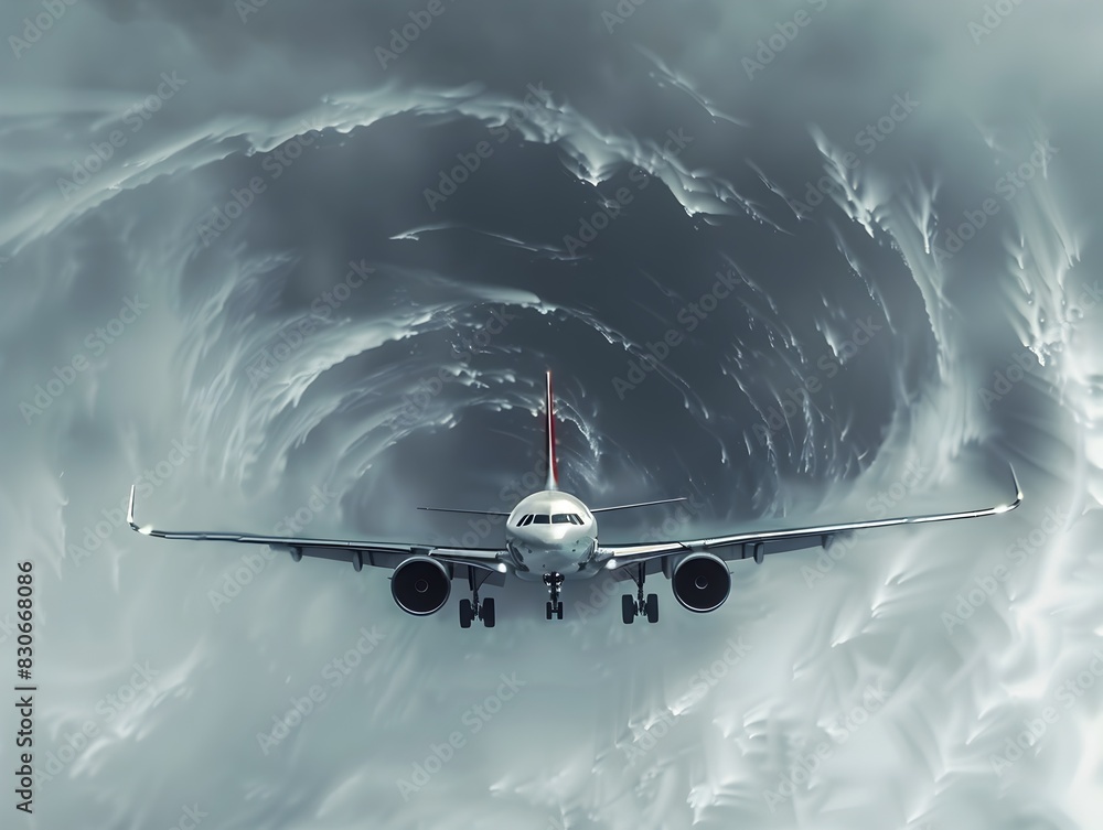 Fototapeta premium Airplane Navigating Turbulent Cold Front in the Sky