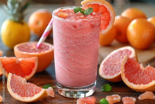 Grapefruit Smoothie - Pink with grapefruit segments. 