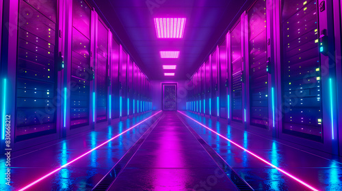 Wallpaper Mural A server room with server racks in the dark, in the style of light indigo and black, glassy translucence Torontodigital.ca