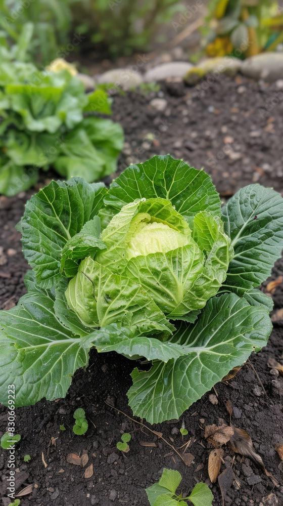 Fresh Green Cabbage Growing in Organic Garden Soil Fresh Green Cabbage Growing in Organic Garden Soil