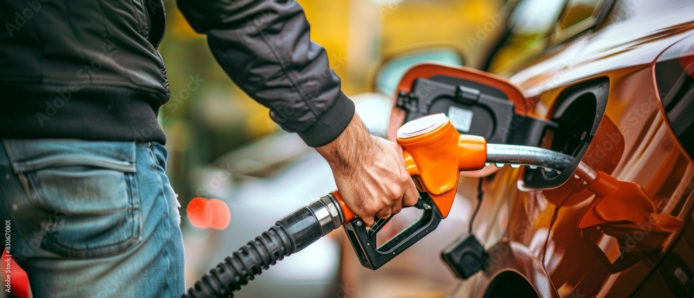 Man refueling vehicle, gas station pump, transportation concept. Refueling car at gas station, pumping gas, filling up car. Man refueling vehicle, gas station pump, transportation concept. Refueling car at gas station, pumping gas, filling up car.