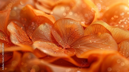 An autumnal theme of orange maple leaf petals  mixed with copper silk and small gold nuggets. 