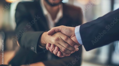 Successful business deal handshake, handshake after negotiation. Business partners celebrating agreement, closing a business contract.