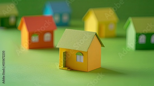 Colorful Paper Houses on Green Background