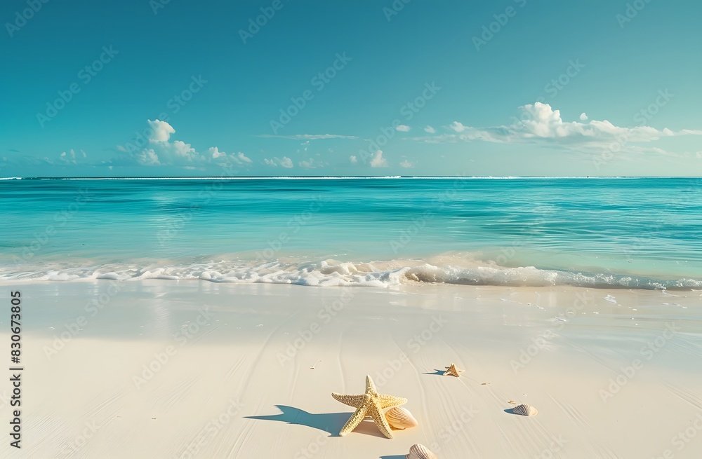 Beautiful Beach with White Sand and Turquoise Water on a Sunny Day Beautiful Beach with White Sand and Turquoise Water on a Sunny Day