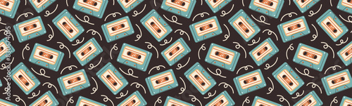 y2k aesthetic.90s background. Retro cassette seamless pattern. 