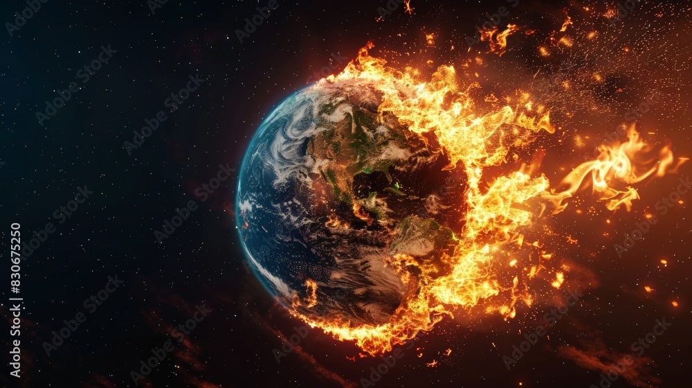 Obraz premium Globe engulfed in flames, a powerful depiction of the planet's plight 