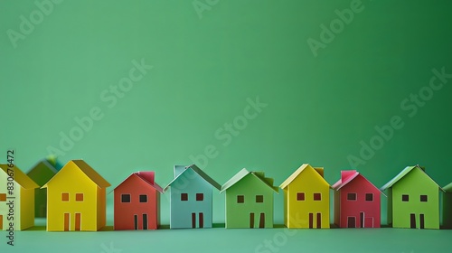 Colorful Paper Houses on Green Background