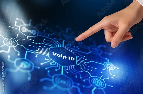 Voip telecommunication. Ip telephone and connection line. Technology concept