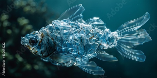 Fish made of plastic bottles underwater photo