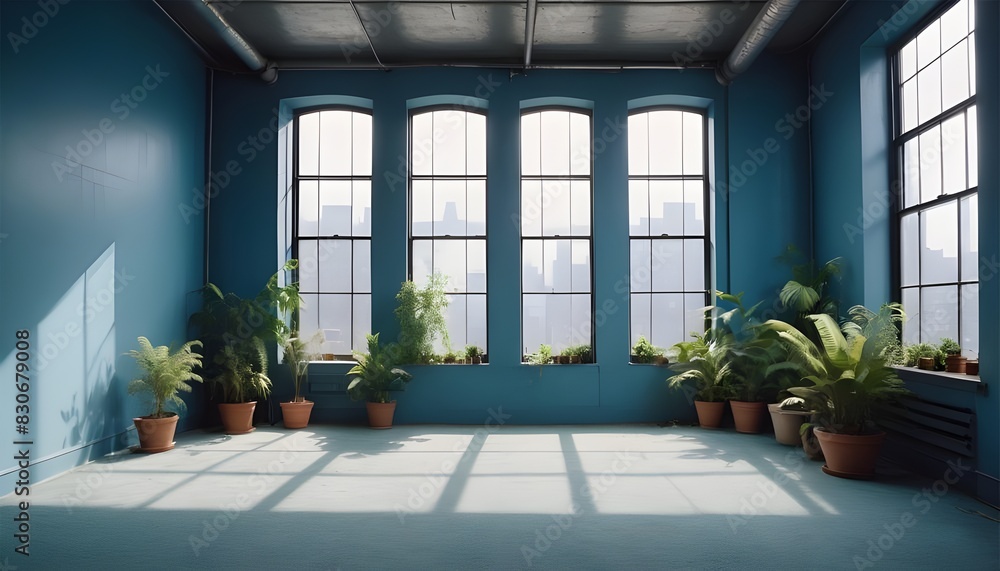 Fototapeta premium An empty loft livingroom penthouse NY,Madrid,London for Augmented reality mockup pattern frame