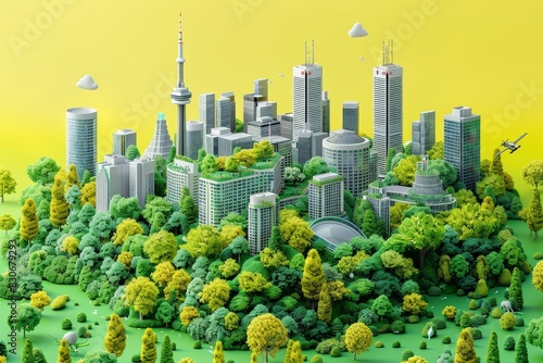 Tokyo's iconic landmarks and vibrant essence shine in this charming isometric 3D illustration, set against a sunny yellow backdrop