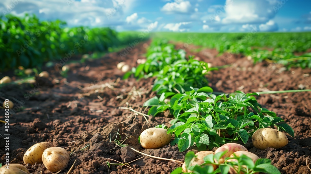 Potatoes lying in the field during the harvest Potatoes lying in the field during the harvest