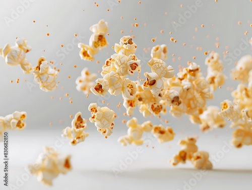 Popcorn flying against a white background