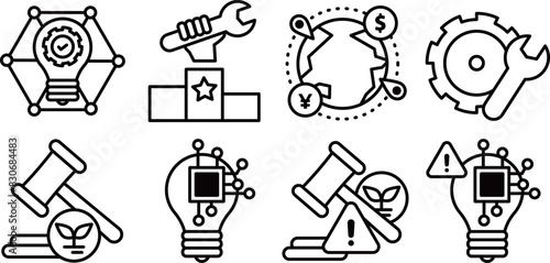 Business planning icon set for global market.