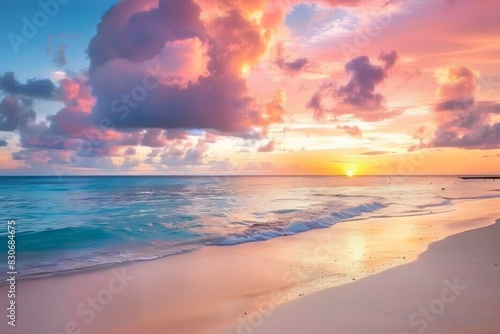 Stunning Sunset Over Ocean with Colorful Clouds in Maldives