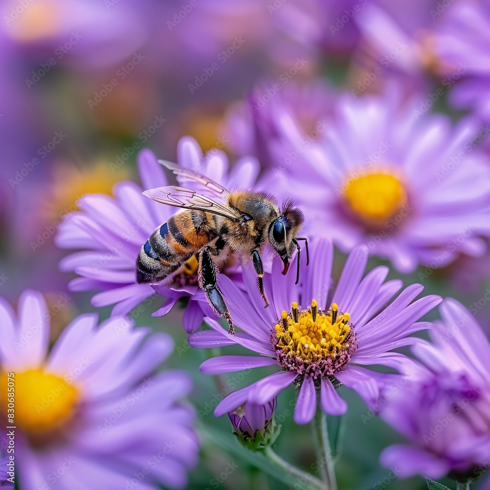 Vivid Flower Field with a Buzzing Honeybee Vivid Flower Field with a Buzzing Honeybee