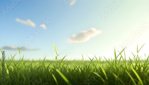 Beautiful natural background of young juicy green grass in bright summer spring morning sunlight.