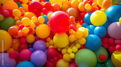 Bright abstract background of jumble of rainbow colored balloons celebrating gay pride photo