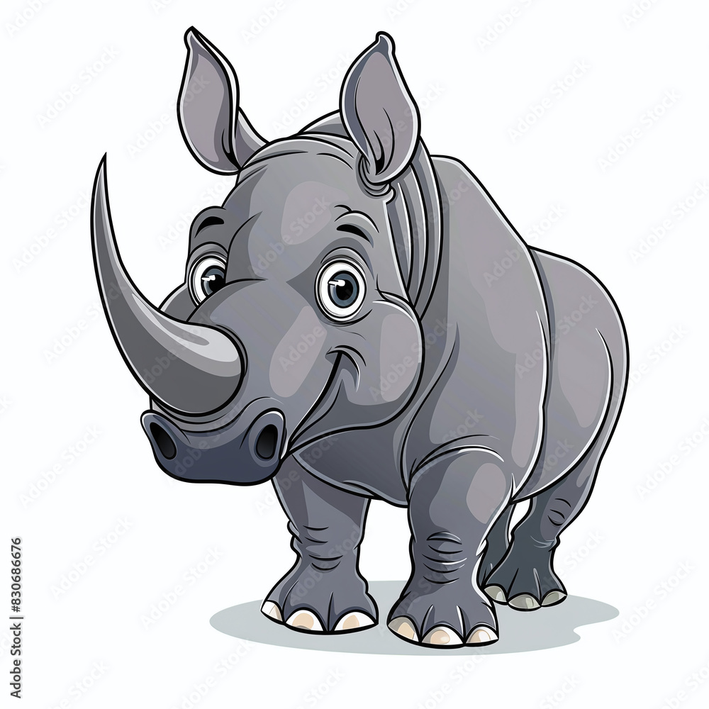 Naklejka premium Rhinoceros, cartoon style, white background