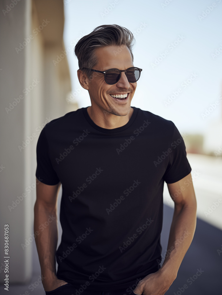 Young man, guy, male, dad, one model navy blue t-shirt tee shirt mockup mock-up mock up outside photograph Young man, guy, male, dad, one model navy blue t-shirt tee shirt mockup mock-up mock up outside photograph