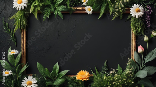 Frame floral ornament around the school chalkboard
 photo