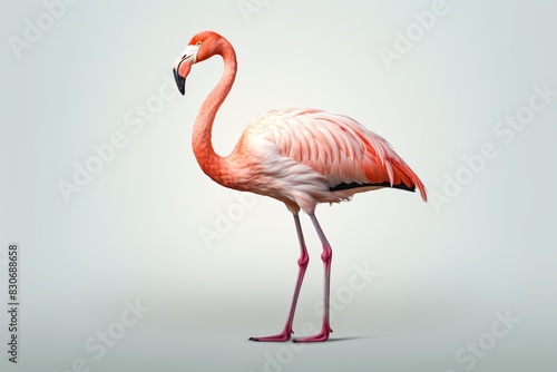 a flamingo standing on a white background