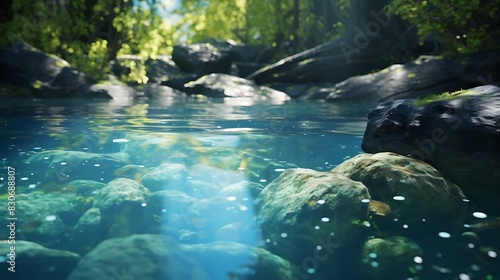 A Stream of Water Pouring into a Crystal Clear Pond