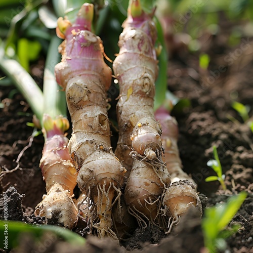 Bundles of Cured Ginger Roots Ready for Harvest photo