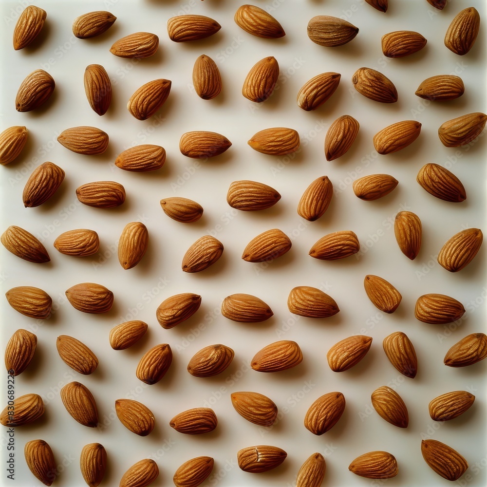 a precise analog photograph of almonds, white background, studio light --chaos 26 --ar 1:1 --style raw --stylize 50 Job ID: a11eabbc-c9be-4eb2-a2ef-93ffae651aa1