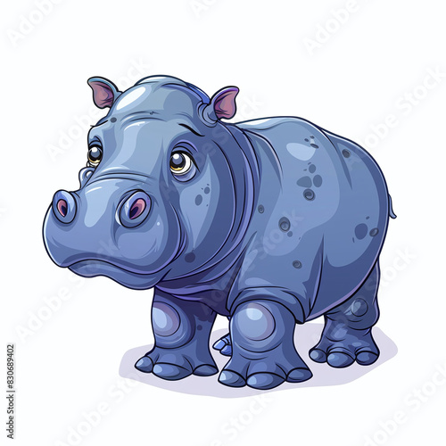 Hippo, cartoon style, white background