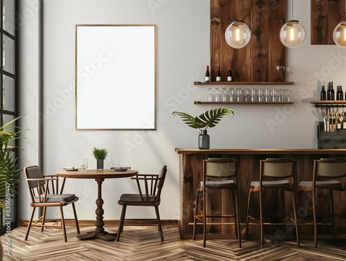 A1 mockup poster on a wall restaurant