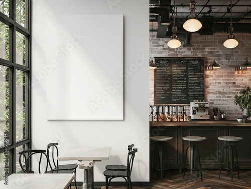 A1 mockup poster on a wall restaurant
