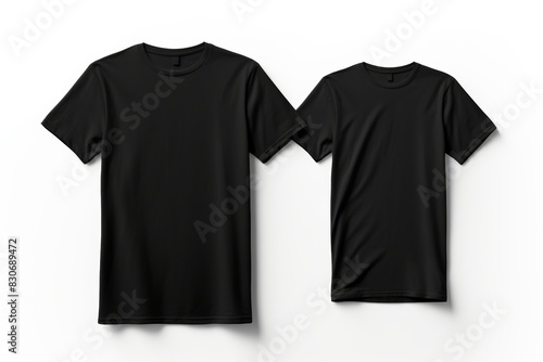 Front and back view black t shirt mockup on white background for professional presentations