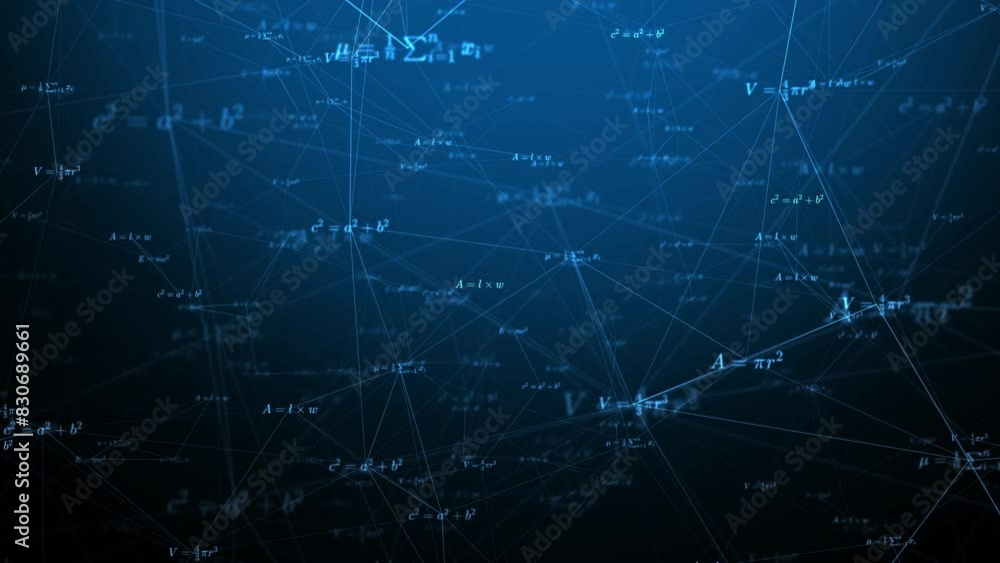 Glowing Math Plexus: Animated Blue Formulas and Equations in Motion Glowing Math Plexus: Animated Blue Formulas and Equations in Motion