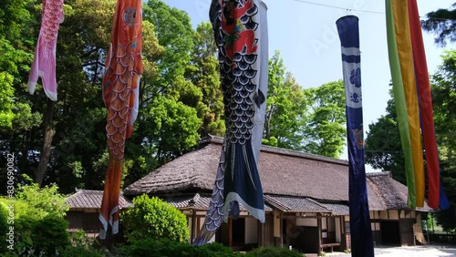 茅葺と鯉のぼり photo