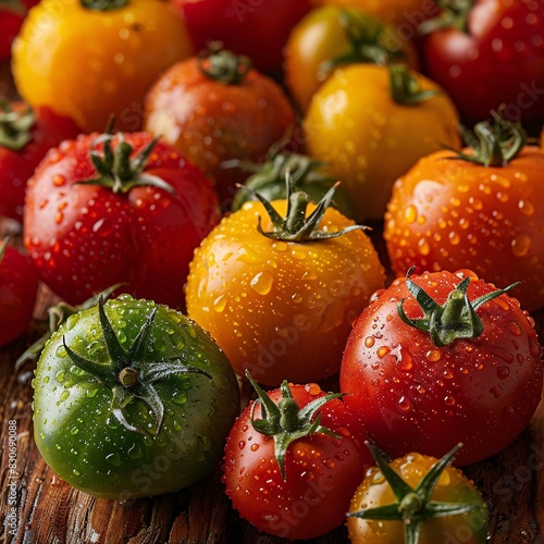 Vibrant Heirloom Tomatoes on Display: A Bountiful Collection of Colorful Cherry Tomatoes © GestureShot