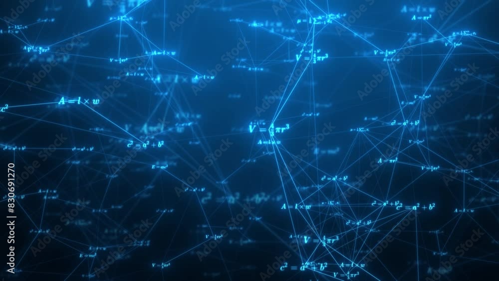 Glowing Math Plexus: Animated Blue Formulas and Equations in Motion Glowing Math Plexus: Animated Blue Formulas and Equations in Motion