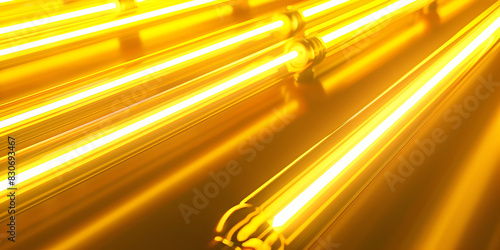 Multiple orange led lamps background,Vibrant neon tube light in golden and ivory shades for festive border design isolated on a seethrough background Realistic nighttime graphic set of electric stripe photo